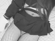 Black and white solo video masturbating dildo ride in fishnets Hot goth girl