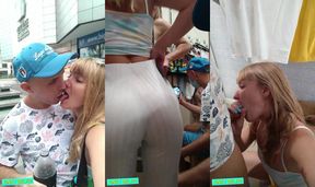 Risky porn shopping with Russian porn star Sasha Bikeyeva. Ass and pussy lick. Sucks dick and take cum on face in a fitting room