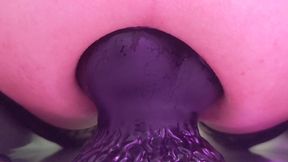 Huge dildo wrecks my slippery femboy ass raw farting ride