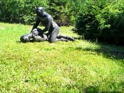 frogman humps an enemy frogman outside