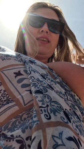 Nudist Girl Playing with Pussy and Tits on the Public Beach