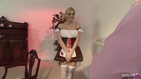slim and fit blonde stacey saran in bavarian oktoberfest costume seduce older guy to fuck at parody porn