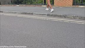 Slender Lightskin Babe seduces stranger, shows pussy in public