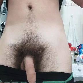 Uncut hairy cock long pissing