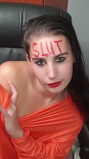 Slut talking dirty to her cock viewers while stripping and rubbing her pussy   Clip 1