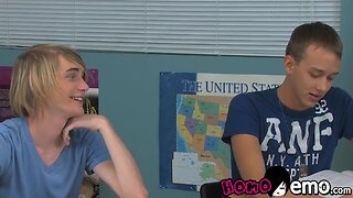 Twink classmate gets hardcore anal pounding from skinny gay with big cock