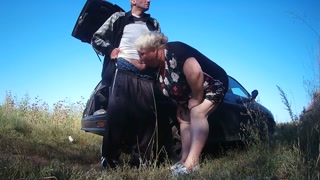 my girlfriend holds my dick while I pee and then gives me a blowjob in public