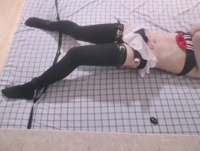 Femboy sissy crossdresser gets pounded with vibrator until gushing ruined