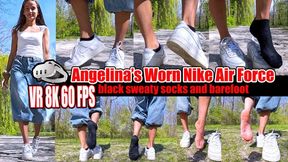 VR 3D 8K 180 60 fps | Angelina Standing Black Socks Peel to Barefoot in Well-Worn Nike Air WMNS Sneakers – Sweaty Black Socks Removal, Damp Soles, Toe Wiggling, Intense Foot Scent, 8K Ultra Close-Up VR Foot Fetish Tease