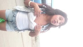 Cute busty brunette teen outdoors solo recorded on mobile