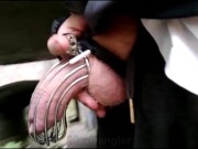 Uncut ginger walking around and pissing in chastity