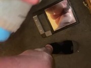 Homemade masturbation cup with lots of lube for my proud cock with a mirror to see under.