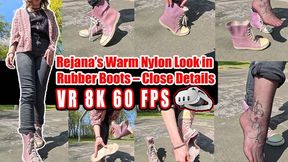 VR 3D 8K 180 60 fps | Rejana’s Warm Nylon Look in Rubber Boots – Close Details