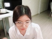 Office secretary came to the boss's house and sucked his cock for the award until he cum on her face