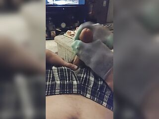 Intensive Purple & Aqua Sockjob Socks Tugjob Spunk flow