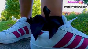 Kati´s Adidas Shoeplay, Dipping Fishnet Socks Insoles Stinky Feet Lick Her Shoes Sweaty Feet