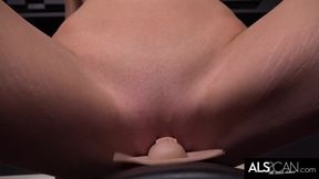 Petite blonde rides Sybian for intense orgasm