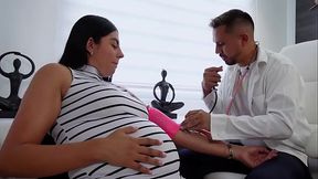 Pregnant Latina beauty gets deep throat and pussy licked by her gynecologist