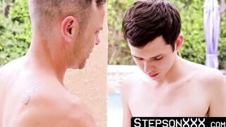 StepsonXXX.com - My sticky load escaped from my cock while muscular Trent Summers fuc