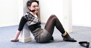 Office chick cuffed and cleavegagged