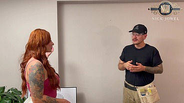 Wow! hot REDHEAD boss lady smooth talks House Painter into sex!