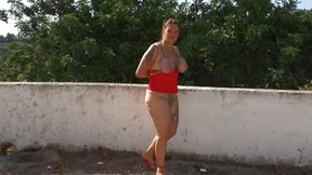Bondage Walk Training - Ultra tight Breast Bondage Walk in the fields for Bettine - Part 2 wmv HD