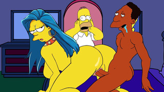 Homer finds his wifey Marge being unfaithful to her homie