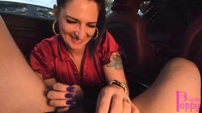 Deep throat rodeo in the backseat &mdash;  missionary-style tongue-pounding like a pro
