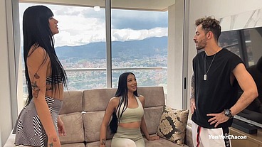 Two hot Venezuelan girls fuck their personal trainer