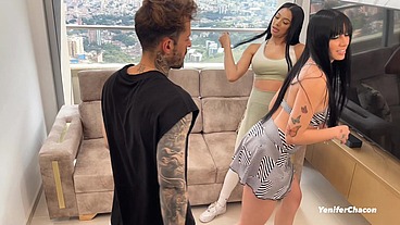 Two hot Venezuelan girls fuck their personal trainer