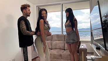 Two hot Venezuelan girls fuck their personal trainer