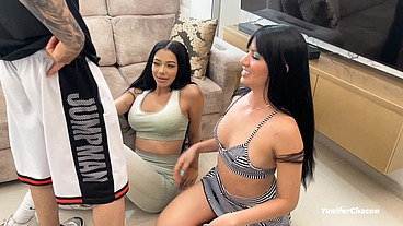 Two hot Venezuelan girls fuck their personal trainer