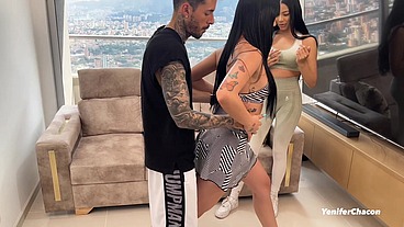 Two hot Venezuelan girls fuck their personal trainer