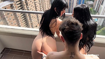 Two hot Venezuelan girls fuck their personal trainer