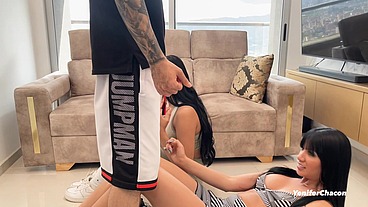 Two hot Venezuelan girls fuck their personal trainer