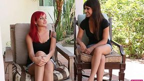 Brunette and red head are having crazy sex fun for the first time