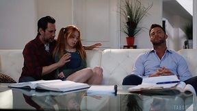 Slim Petite Redhead Nymphomaniac Enjoys Hot 3-some With Her Stepdad & a Guy From the Social Service