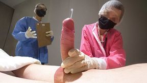 Two nurses in a tug-of-love battle over some dude's hard-on in the ER
