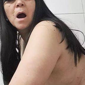 Stepmother and stepson in silence behind the shower curtain, until blowjob ending in my mouth delicious