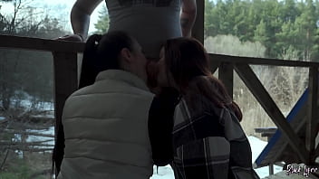 We Sucked Him Together on our Vacation - Public Threesome Blowjob