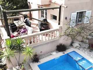 Curvy natural Large Tits Gal at Risky Anal Sex on Balcony filmed with Iphone at Holiday Journey