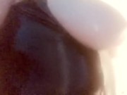 Amateur Chubby milf with big wet tits playing in latex corset with oil and message