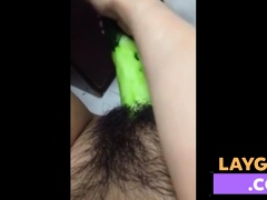 Horney Chinese student shape cucumber as cock and fuck herse