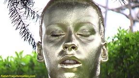 Crazy outdoor gold metallic painted busty statue girl