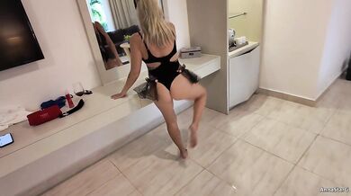 Hot slut in a pussy costume gets fucked in ALL holes. Cum in ass.