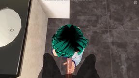 3D Hentai Girl with Blue Hair Sucked a Classmate