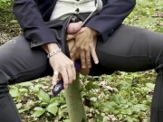 suited gentleman is spreading legs like slut and plays with his malepussy with locked dick
