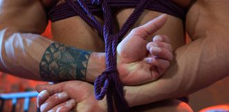 Gagged DILF sucks the cock dry whilst the master pushes it firmly