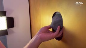 Huge gloryhole tongue makes him double orgasm