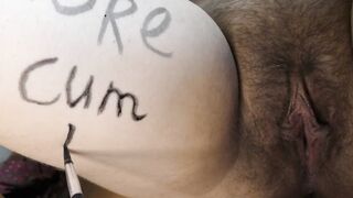 Slutty young fiance with a unshaved cunt got body writing